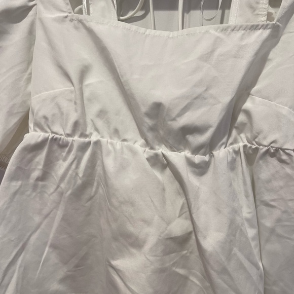 🧁H&M White Puff Sleeve Babydoll Tie Top Coquette Cottagecore Feminine Spring - Picture 5 of 10